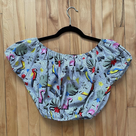 80s Retro / Geometric Pattern Elastic Crop Top - Picture 1 of 2